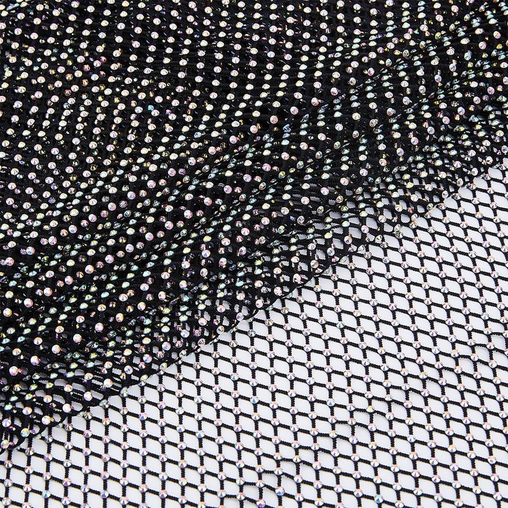 Rhinestones Mesh Fabric Crystal Bling Shiny Stretch Sparkling Black Net Fabric 5