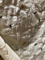 FAUX SILK FLOWERS EMBROIDERED~DRAPERY UPHOLSTERY Sold By The Yard – Champagne