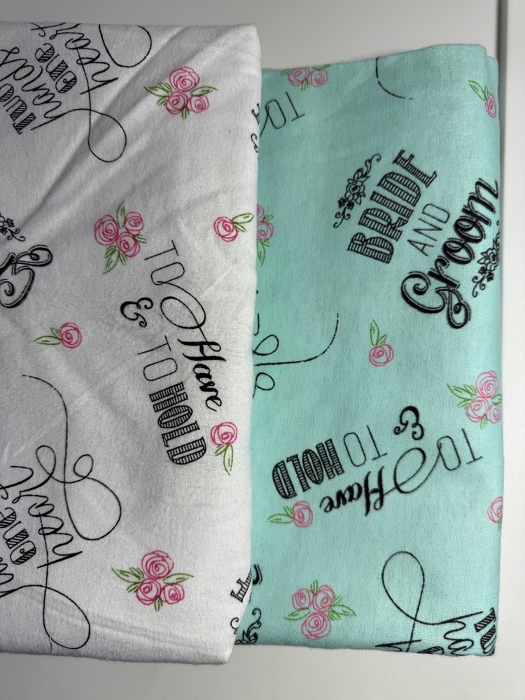 4 YDS TOTAL – TWO FABRICS -TWO HANDS ONE HEART TOSS BRIDE & GROOM COTTON 55367