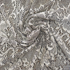 Silver Lace Border Print Fabric Metallic Flecks 62″w 56″L ~1.5yds ~NEW Remnant