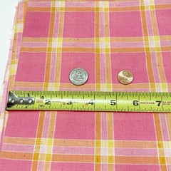 Vintage 60’s or 70’s Pink Yellow Orange Plaid 81”x35” Checkered Fabric