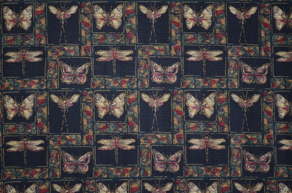 23 Yds Avail/ Black Cotton Sateen Background with Dragonflies, Gold embossing