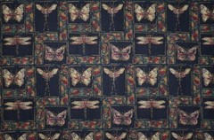 23 Yds Avail/ Black Cotton Sateen Background with Dragonflies, Gold embossing