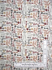 Puppy Dog Words Woof Bow Wow Paw Prints Animal Cotton Fabric By The Yard