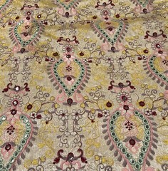 Multicolor Embroidery Dupioni Fabrics 48” Width Sold By The Yard