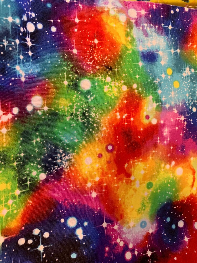 Multi color Galaxy Stars, Scrap, Cotton Fabric, 9″ x 22″, fat eighth, washable