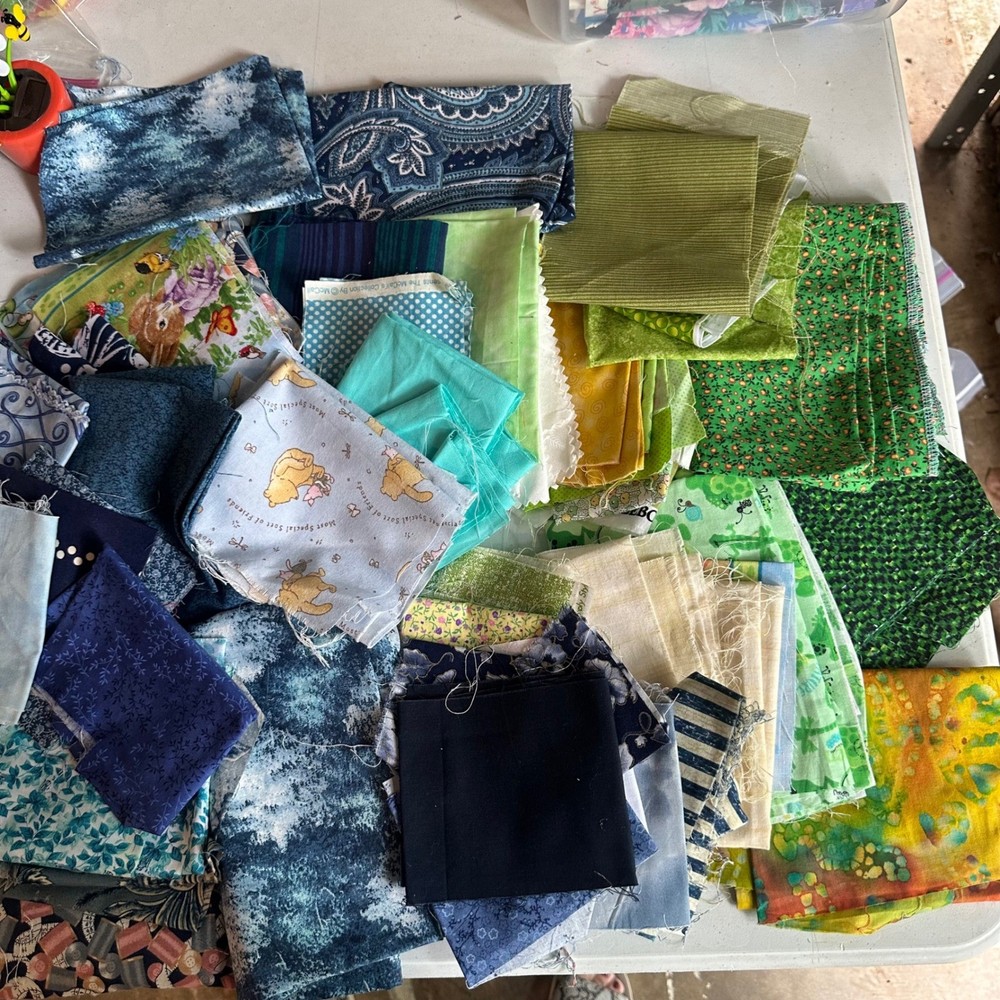 Quilting Fabric Scraps Remnants Lot 2lb 11oz Cotton Prints Winnie the Pooh Blue