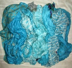 BBI LOT PURE SILK Antique Vintage Sari REMNANT Fabrics 100 GRAMS AQUA TURQUOISE