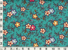 Pink Cream Blue Flowers Leafy Vines on Teal Quilting Sewing Fabric by Yd #528