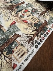 SUSAN WINGET Winter Church Scenic SNOW FALLING Bare TREES Red Cardinals BTY 44″W