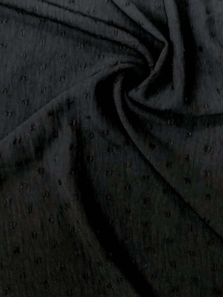 Swiss Dot Crinkle Black 58″ Wide Gauze Polyester Blend Fabric by Yard D164.12