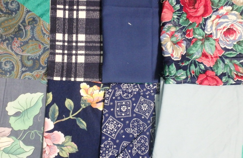 5 lb 4 oz Box of Assorted Fabric Scraps – Shades of Blue, Some Purple FSBTB98