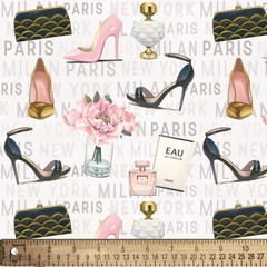 Chic Paris Fashion Pattern – David Textiles Cotton Fabric (1 Yard, Pre-Cut)