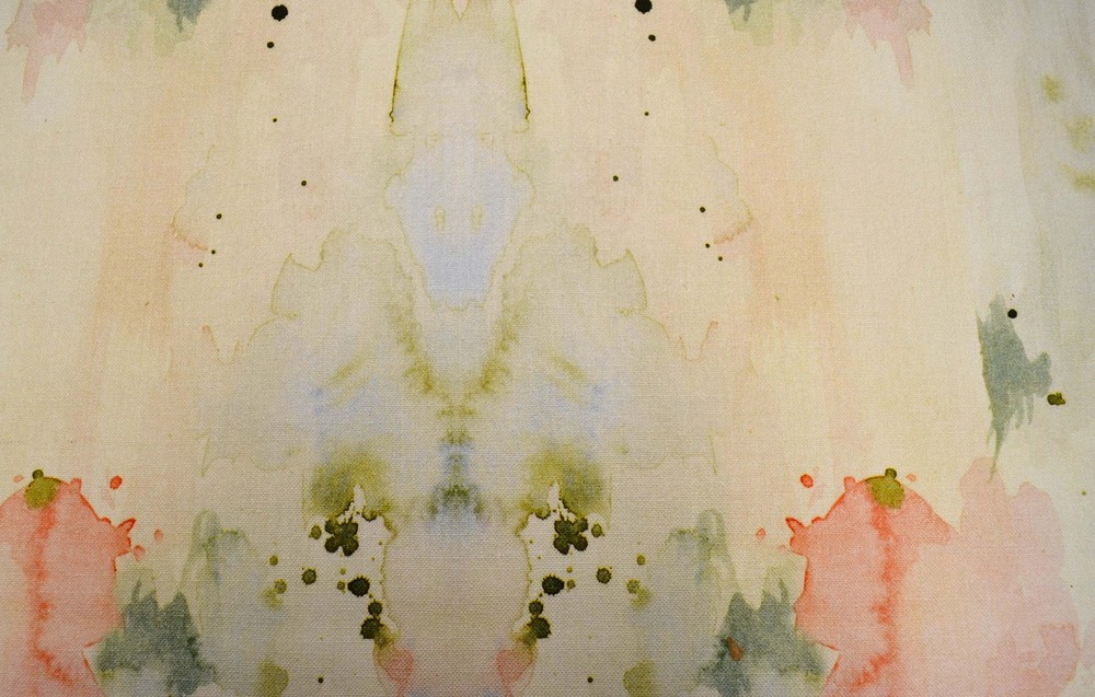 Jenkins Tea Rose Pastel Green Peach Abstract Inkblot Print Hamilton Fabric