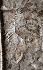 Mulberry Hampton Embroidery Taupe Designer Fabric Remnant 24″x24″