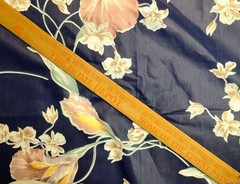 Vtg Glazed Chintz Fabric Navy Blue Iris Floral Polished Cotton 2.3 Yd Cut Selvag