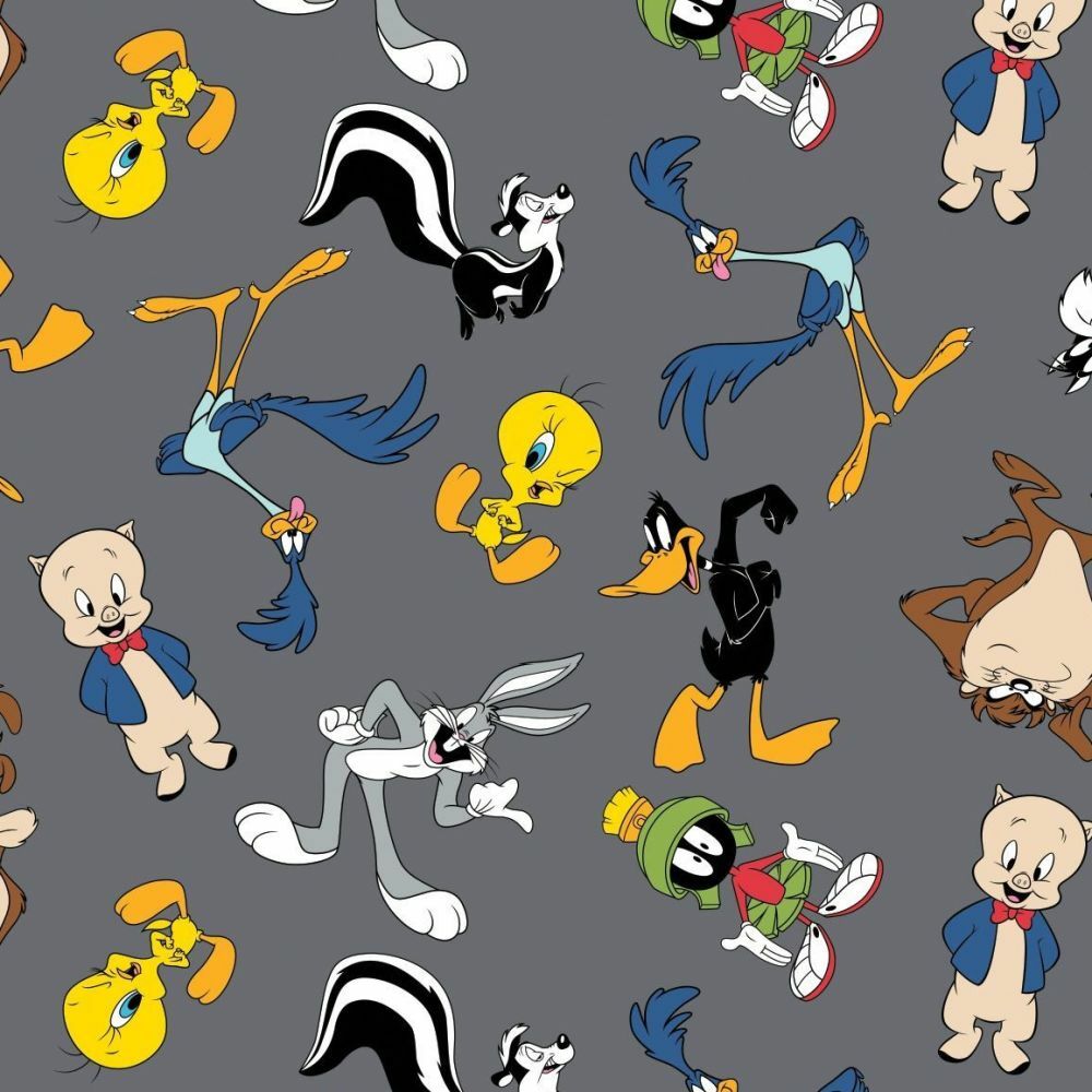 LOONEY TUNES- BUGS/TAZ /TWEETY COTTON FQ 1/4 YD 18″x22″ – perfect for Masks Grey