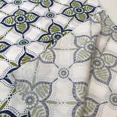 42″ X 36″ Stylized Floral Cotton Fabric Mid Century Modern Vibe Avocado Blue