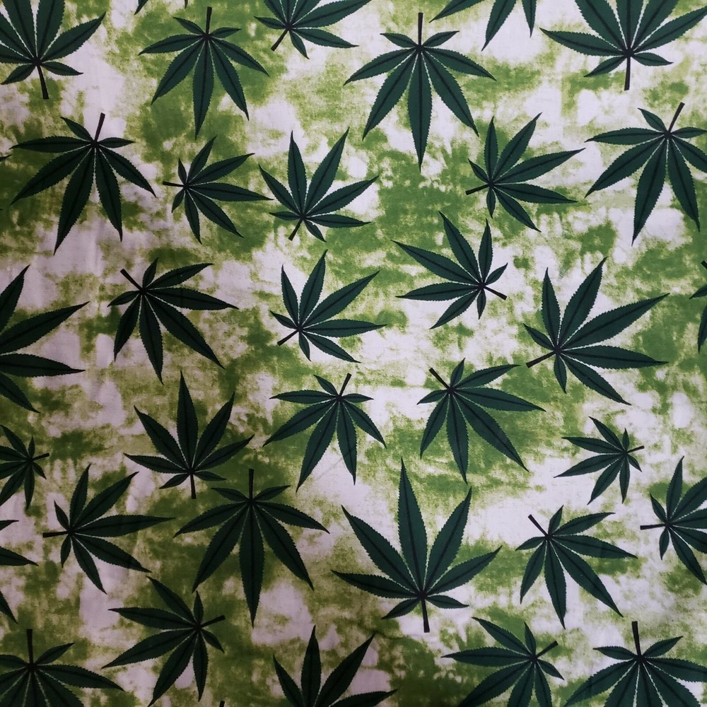 Marijuana Weed Green/White Cotton Fabric Easy Care 58″ by the Yard