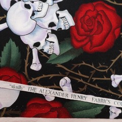 VINTAGE 2001 Alexander Henry Skulls and Roses 1 yd + 2/3yds