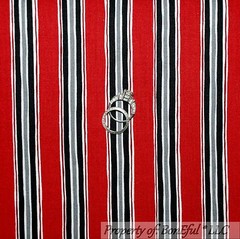 BonEful Fabric FQ Cotton Quilt Black B&W White Gray Red Ticking Stripe Valentine