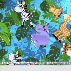 Cuddle Prints Flannel Fabric Safari Jungle Animals Zebra Hippo Giraffe 43” X 54”