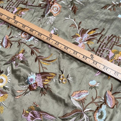 Purple Green Embroidered Silk Brocade with Birds and Flowers 54″ (137.16 cm)