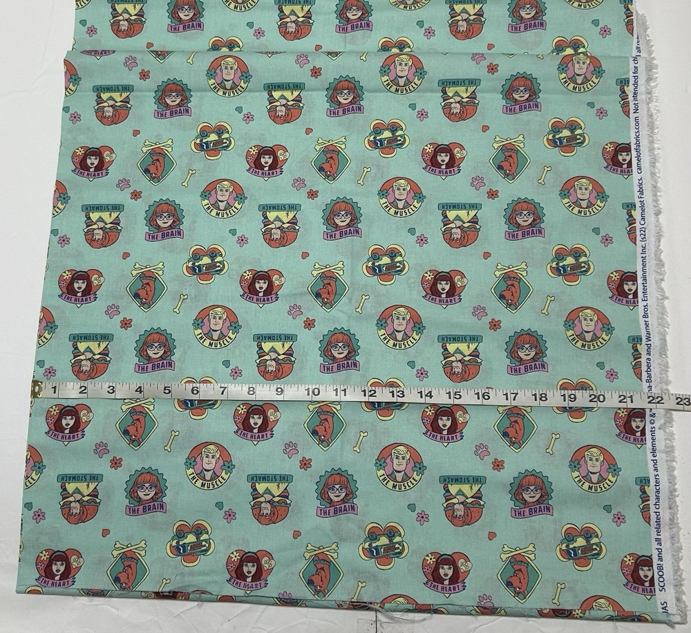 Scooby-Doo Fabric 100% Cotton Scoob Characters on Green Background HALF YARD