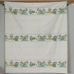 2 yd Vtg Playful Bunny Figures Yellow Turquoise Nursery Baby Cotton Fabric
