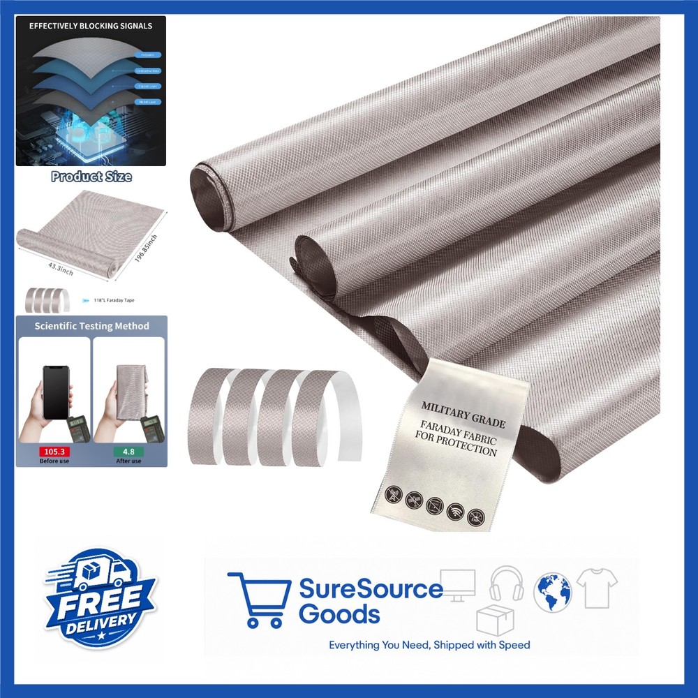 196″ x 43″ Faraday Fabric for DIY Signal Protection and Data Theft Prevention