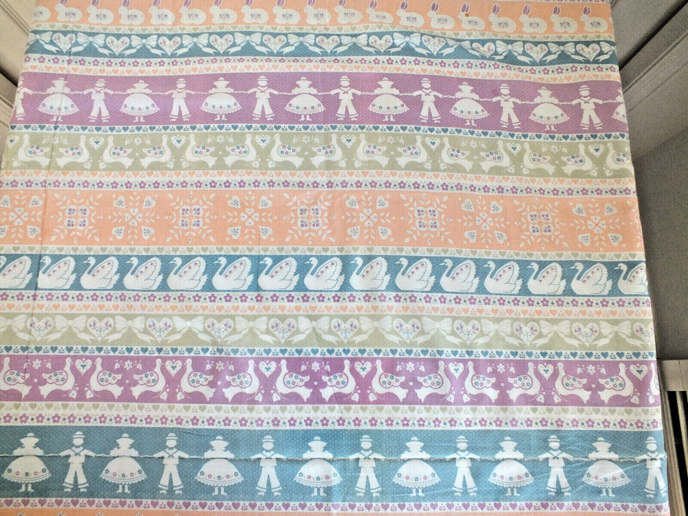 3 1/2 yards Wamsuta pastel border cotton fabric Duck Bird paper doll heart bunny