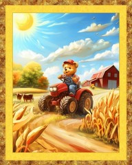 Tractor Teddy Fabric Baby Quilt Panel 36″ x 45″, Teddy Bear
