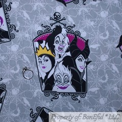 BonEful FABRIC FQ Cotton Quilt Gray White Black B&W Disney Witch Maleficent Doll