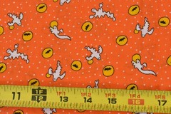 By 1/2 Yd, Vintage, Halloween-Theme Ghosts & Bats on Orange Quilt Cotton, V640