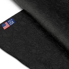 Tooled Faux Leather Western Cowboy, Floral Embossed 1 Yard (36″x54″), Black