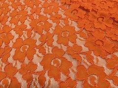 ORANGE Corded Stretch Embroidery Lace Fabric 50” Width 1 Yard