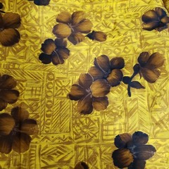 Yellow Gold Brown Vintage Hawaiian Cotton Sewing Fabric 108 x 36 in 3 yards