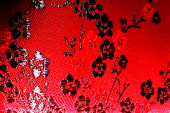 Oriental Shiny Red with Black plus Shiny Red Flowers 1 Yard X 36″ Fabric Loc: 15