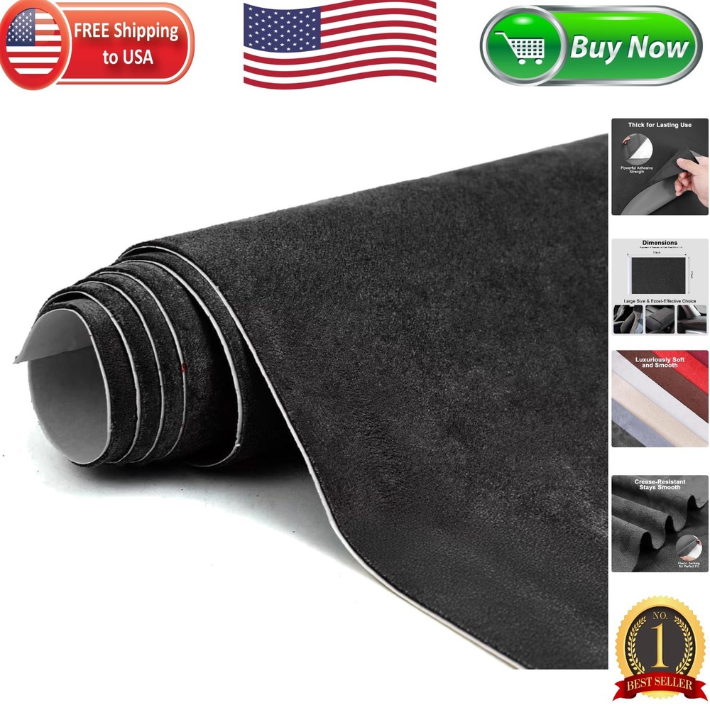 Luxurious Black Suede Fabric Wrap – Versatile 17×70 Inch for Cars & Home Decor