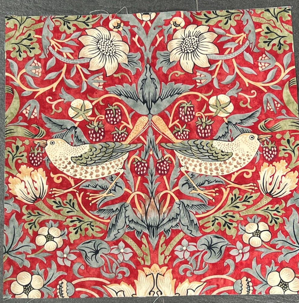 WILLIAM MORRIS FABRIC PANEL Strawberry Thief 50 CM X 50 CM CRIMSON/SLATE COTTON