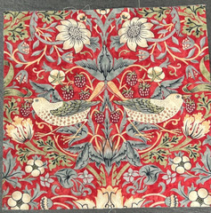 WILLIAM MORRIS FABRIC PANEL Strawberry Thief 50 CM X 50 CM CRIMSON/SLATE COTTON