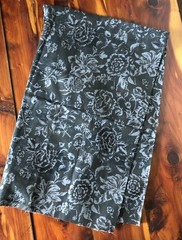 Woven Fabric Remnant Black Gray Floral Rose Print 16 Inches Long 44 Inches Wide