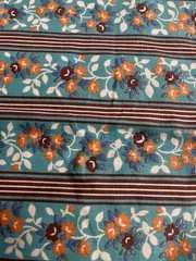 VTG `40-60 35″ Wide Cottagecore Orange Florals & Brown Stripes on Teal 35″x11″