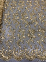 Melody GOLD Polyester Floral Embroidery with Sequins on Mesh Lace Fabric by the