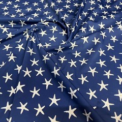 Silver Starfish Navy Blue Print Spandex Stretch Fabric 60″ wide Swimsuit By Yard