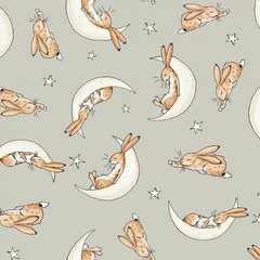 Sleepy Hares Light Grey Fabric by Clothworks – End of Bolt Sale