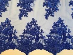 Brianna ROYAL BLUE Polyester Floral Embroidery with Sequins on Mesh Lace Fabric