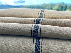 Grain Sack Fabric by the Yard, Ticking Fabric, Black Stripes on Brown Beige