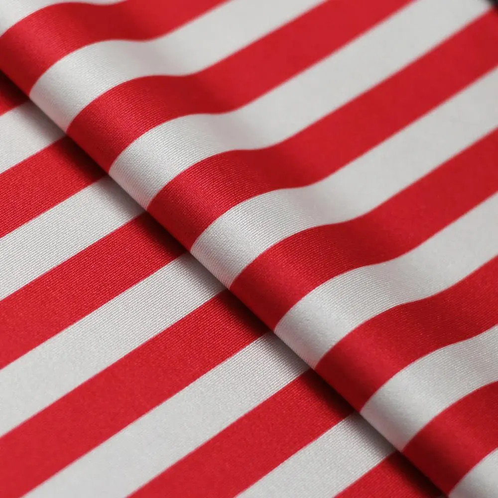 Emma RED/WHITE 1/2 Inch Stripes Printed Polyester Spandex 4-way Stretch Fabric