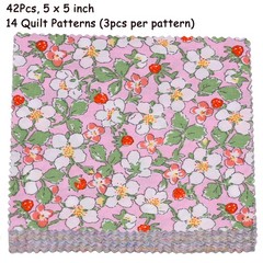 42 PCS Charm Packs Quilting 5×5 Inch Floral Print Cotton Fabric Squares